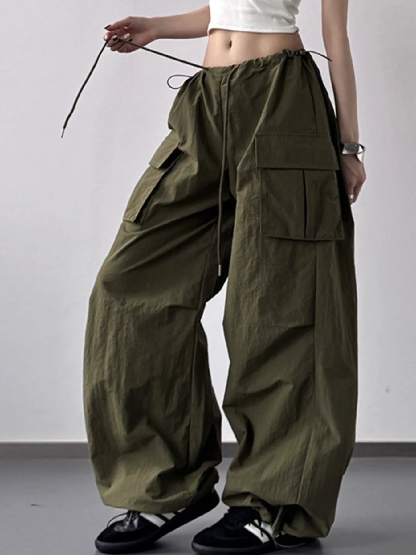 Drawstring Wide Leg Cargo Pants - LODIMAE FASHION 