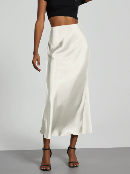 Women's Slim Fit Satin Skirt Fashion Chic Solid Long Skirt - LODIMAE FASHION 