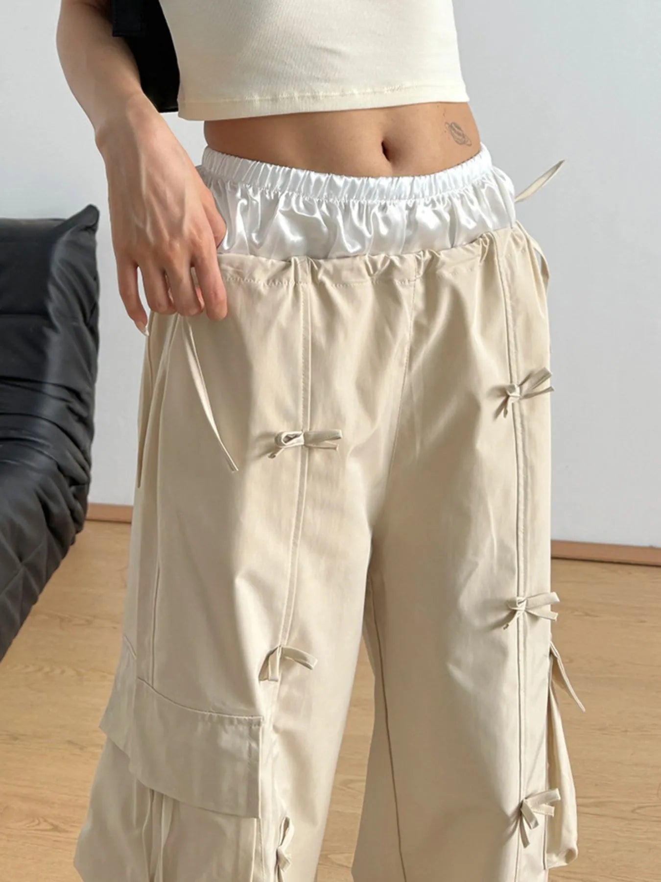 Bow Elastic Waist Cargo Pants - LODIMAE FASHION 