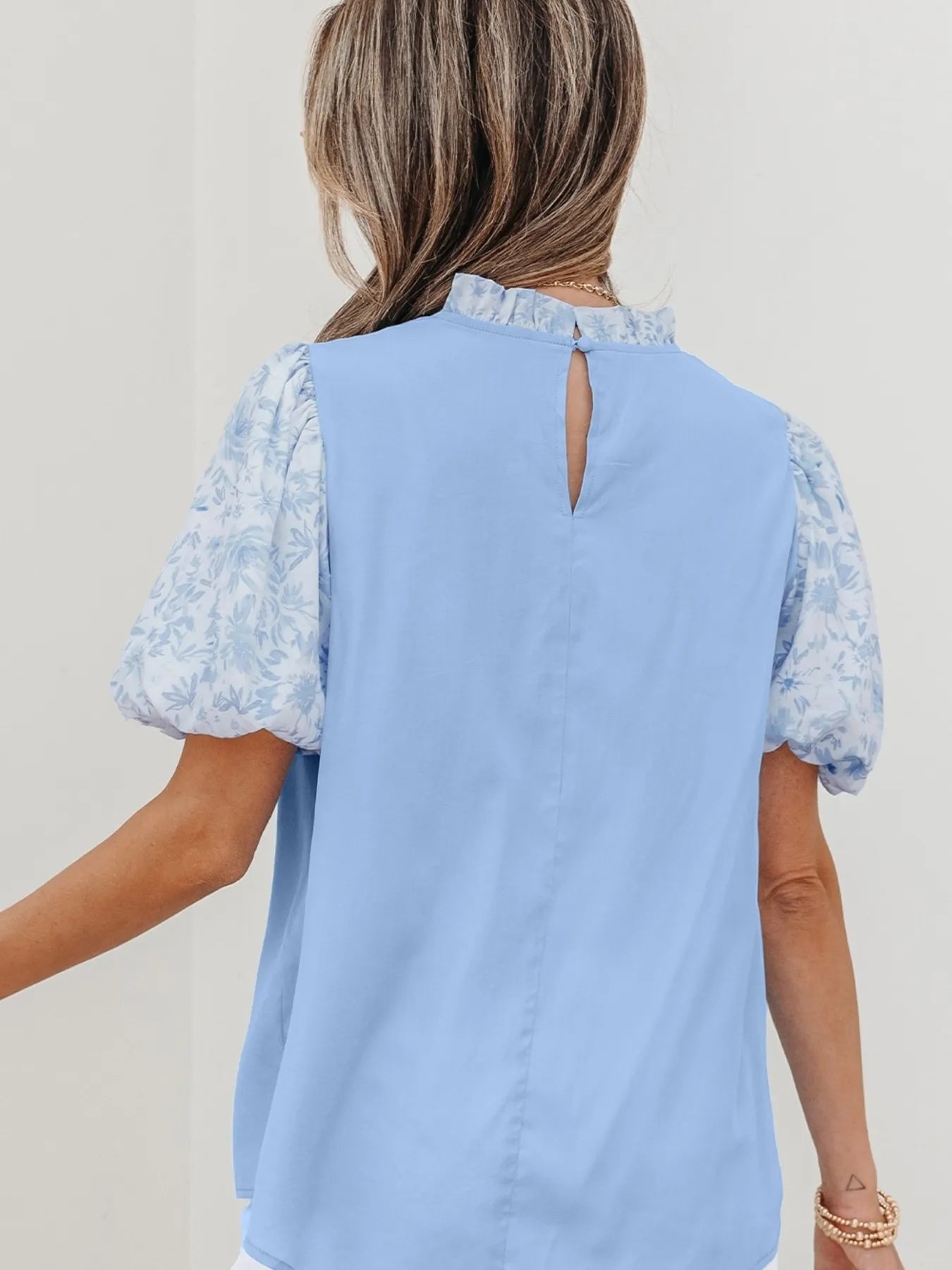 Lace Insert Floral Puff Sleeve Patchwork Loose Blouse - LODIMAE FASHION 