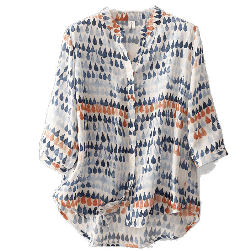 Chiffon Shirt Retro Art Floral Print Lapel Shirt - LODIMAE FASHION 