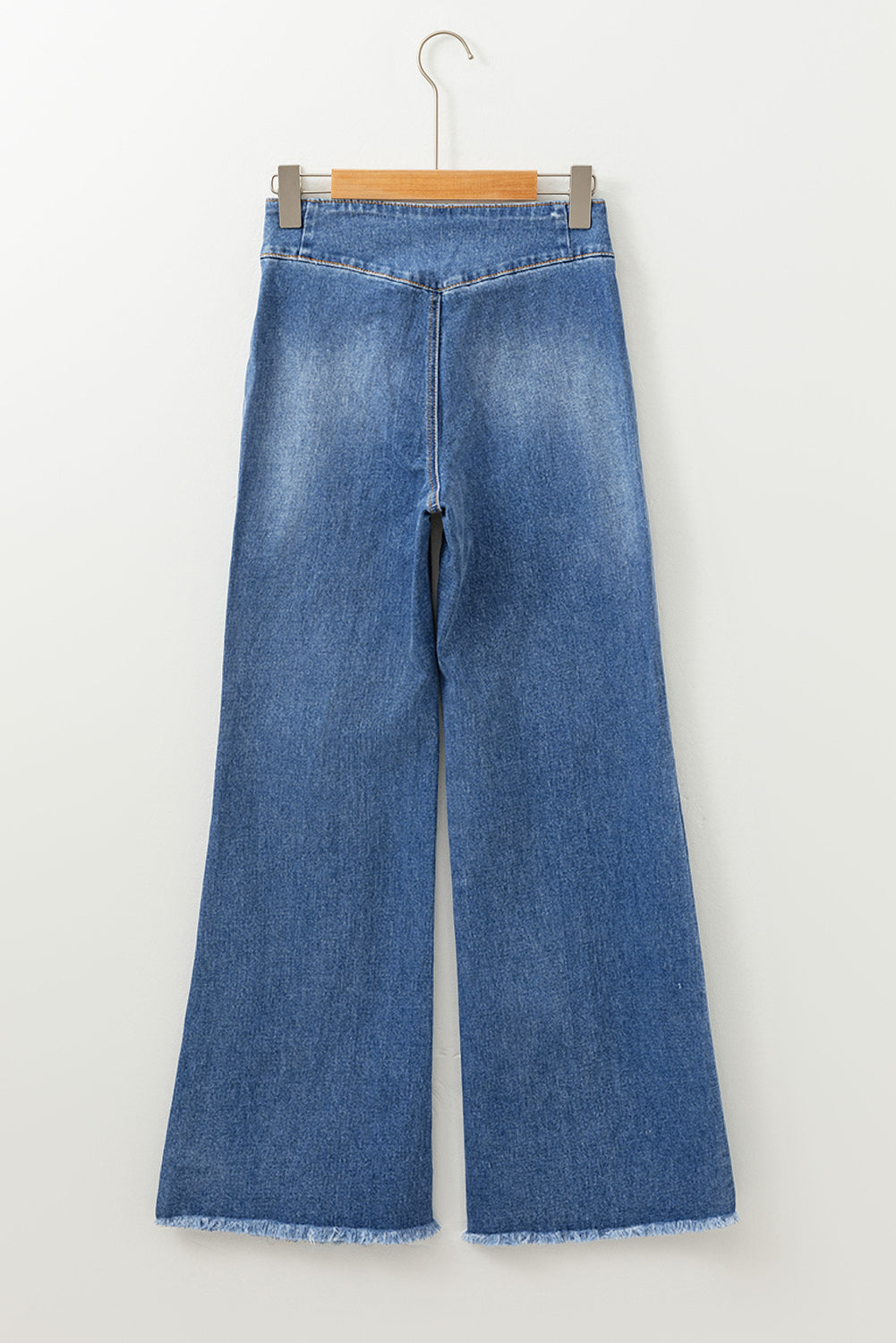 Sail Blue High Waist Button Raw Hem Jeans - LODIMAE FASHION 