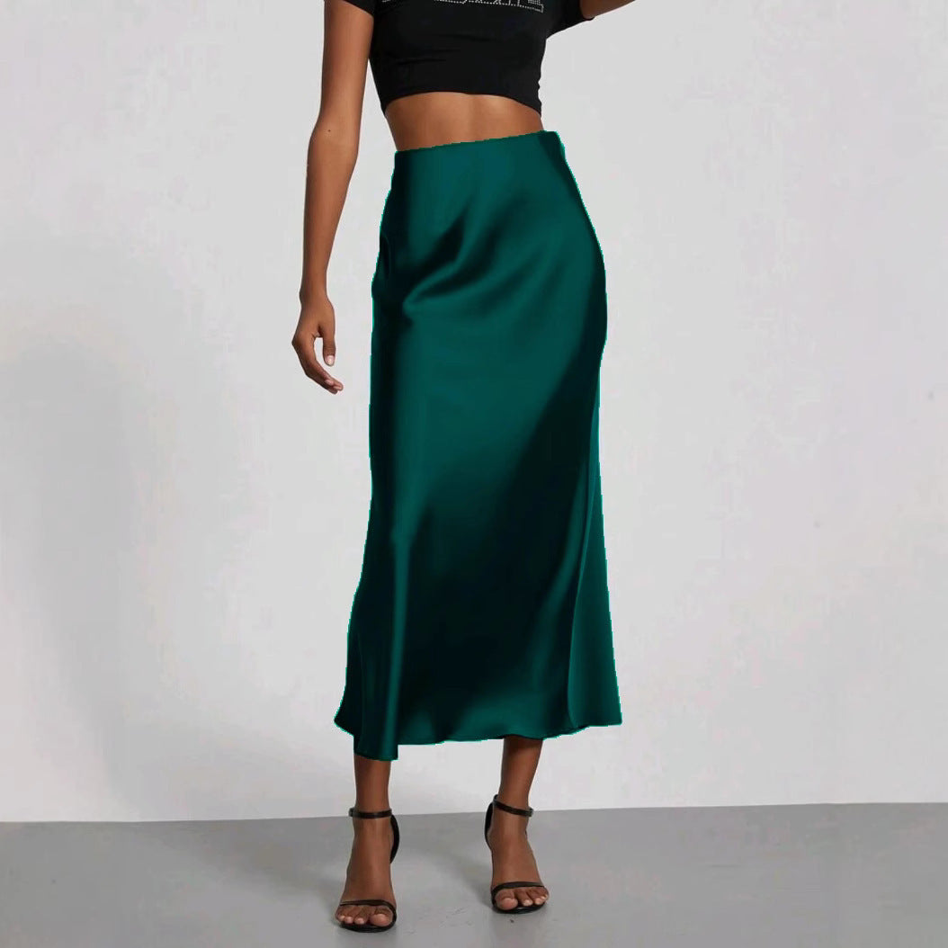 Women's Slim Fit Satin Skirt Fashion Chic Solid Long Skirt - LODIMAE FASHION 