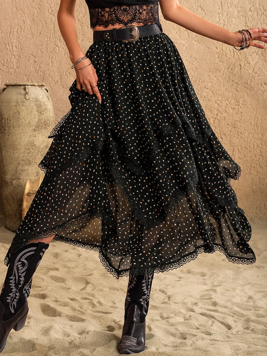 Lace Detail Layered Midi Skirt - LODIMAE FASHION 