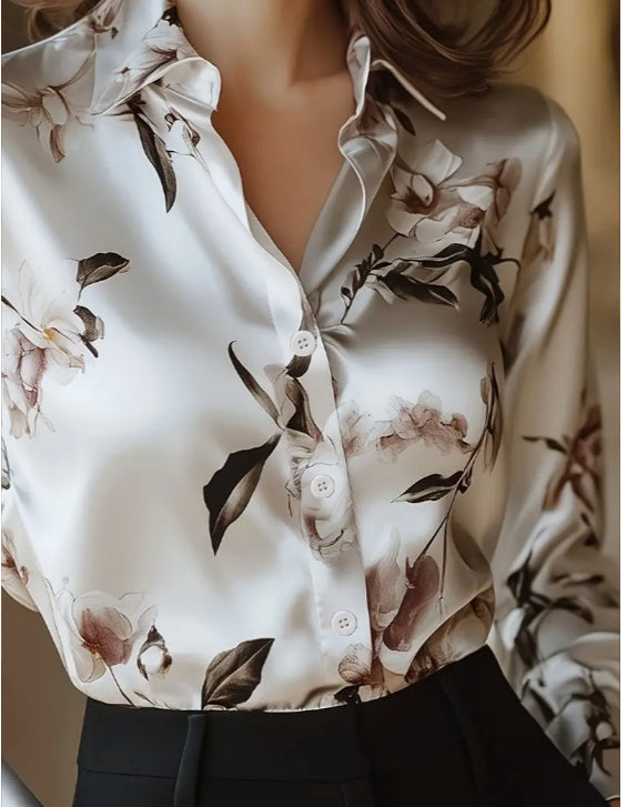 Modern Satin Elegant Printed Shirt In White - LODIMAE FASHION 