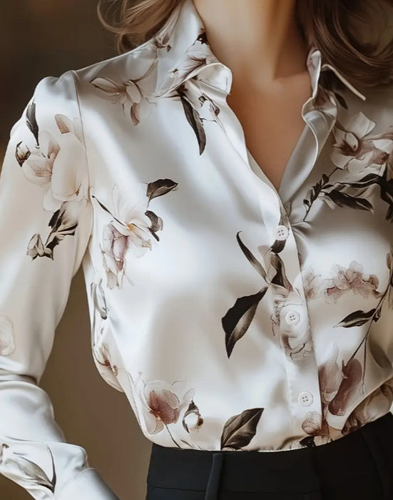 Modern Satin Elegant Printed Shirt In White - LODIMAE FASHION 