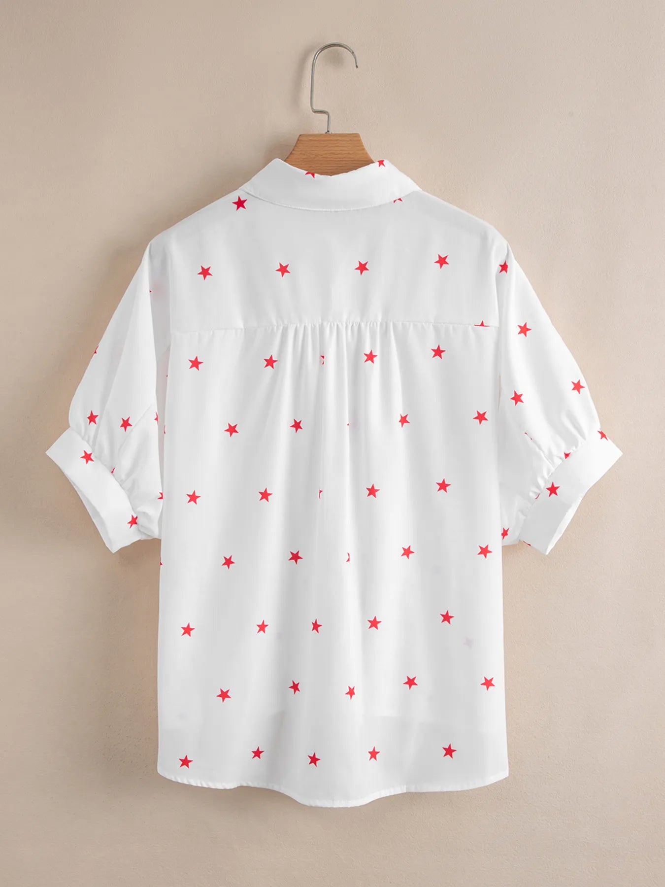 Star Print Puff Sleeve Button-Up Shirt - LODIMAE FASHION 