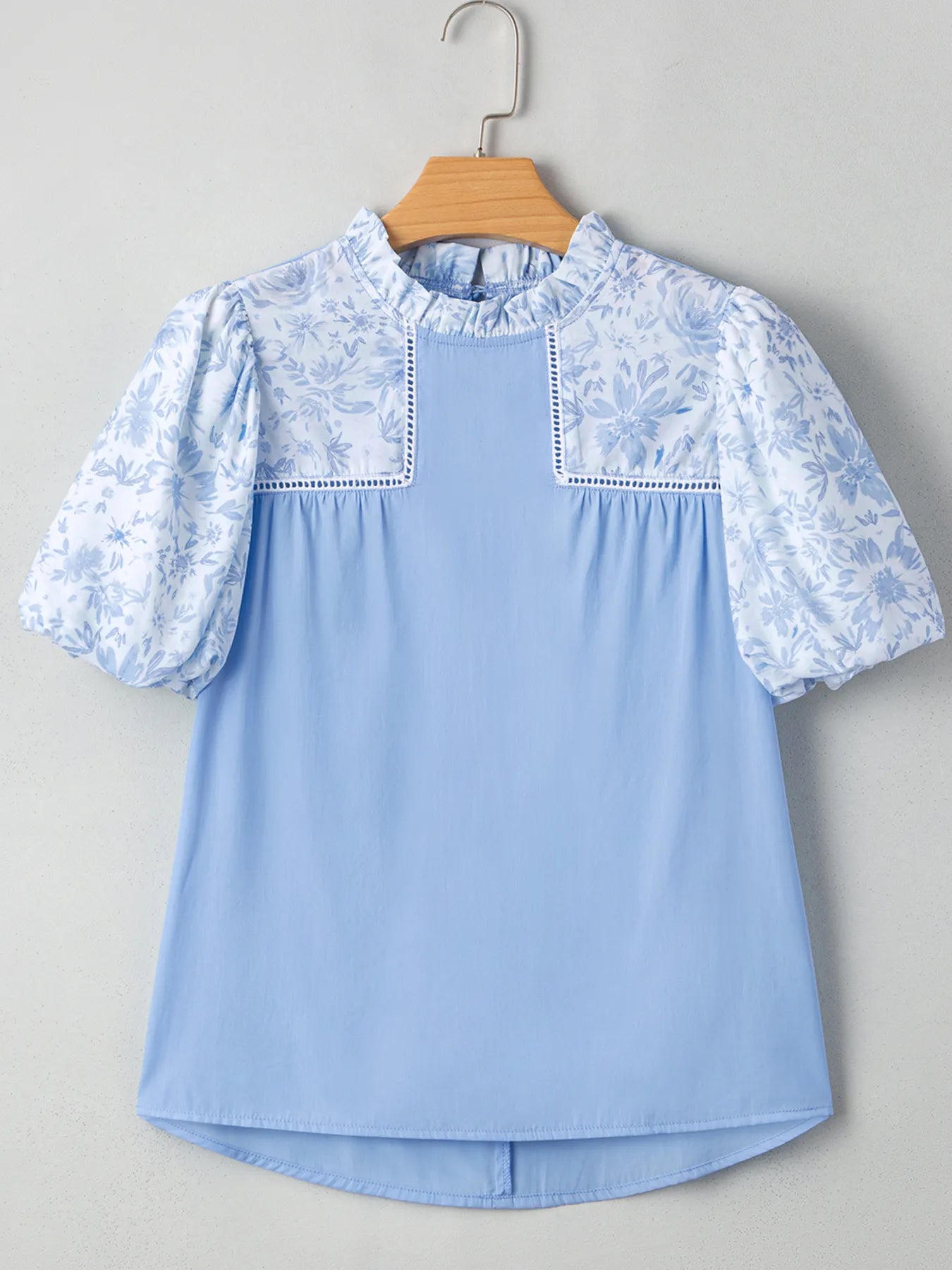 Lace Insert Floral Puff Sleeve Patchwork Loose Blouse - LODIMAE FASHION 