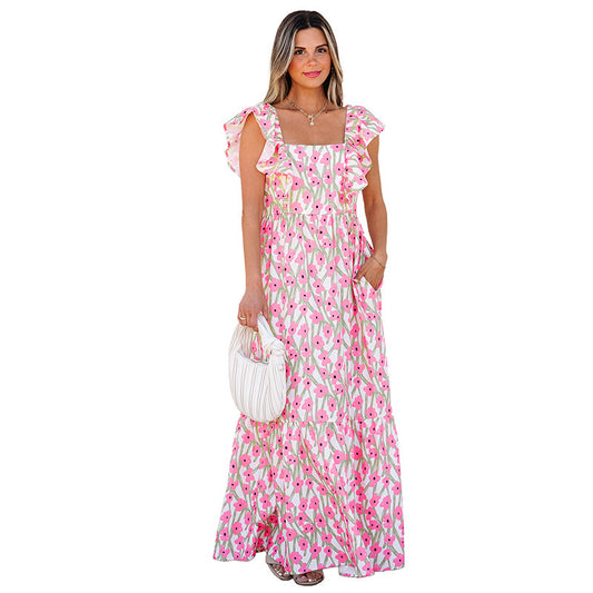 Women's Casual All-match Floral High Waist Square Collar Dress - LODIMAE FASHION 