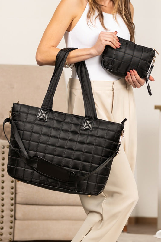 Large Quilted Ladies Laptop Tote Bag and Clutch 2pcs Set - Grace Beauty H&C - LODIMAE FASHION 