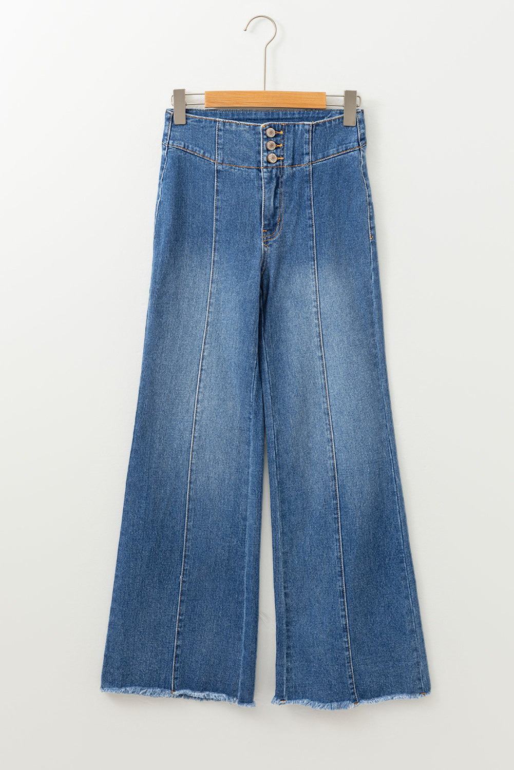 Sail Blue High Waist Button Raw Hem Jeans - LODIMAE FASHION 