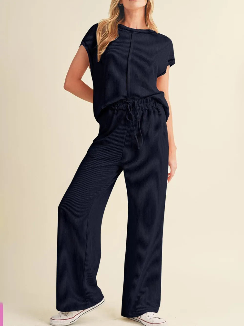 Ribbed Exposed Seam Top and Pants Set - LODIMAE FASHION 