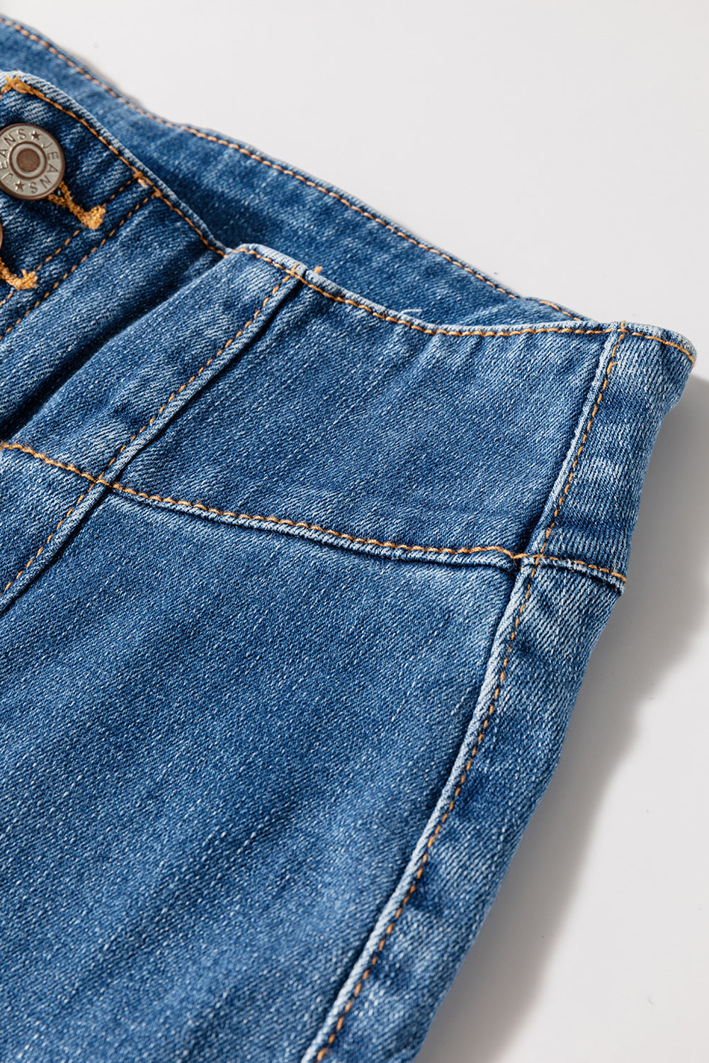 Sail Blue High Waist Button Raw Hem Jeans - LODIMAE FASHION 