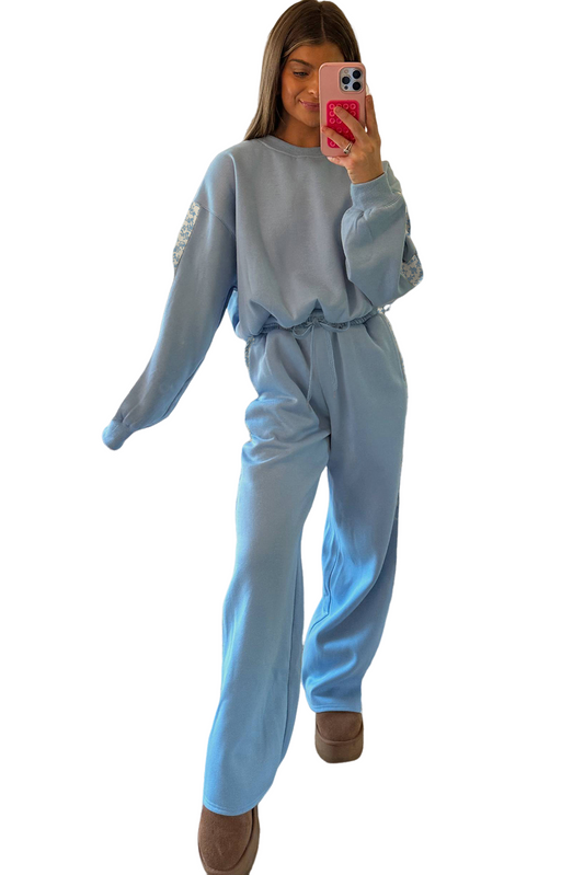 Floral Patchwork Pullover and Sweatpants Lounge Set - LODIMAE FASHION 