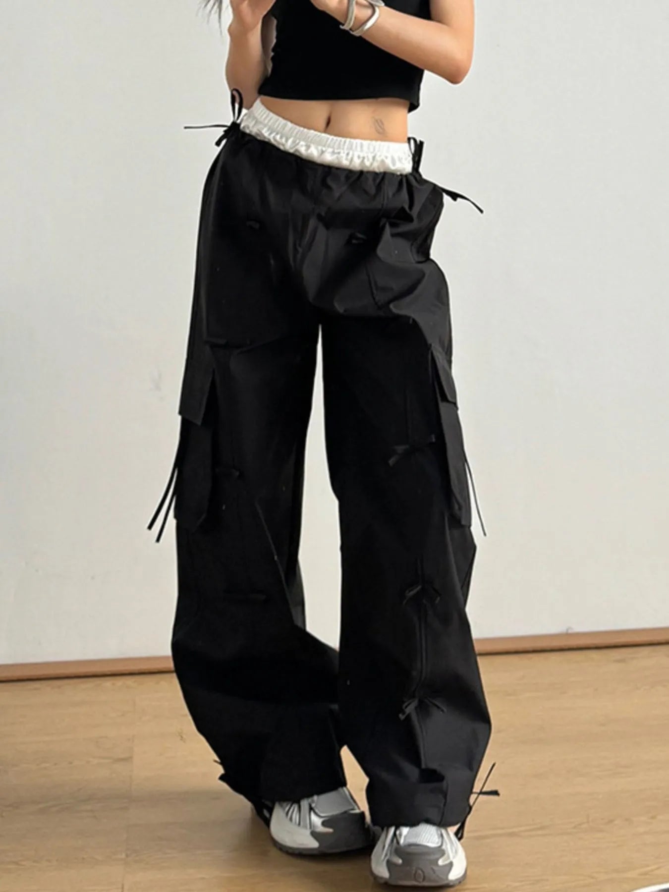 Bow Elastic Waist Cargo Pants - LODIMAE FASHION 
