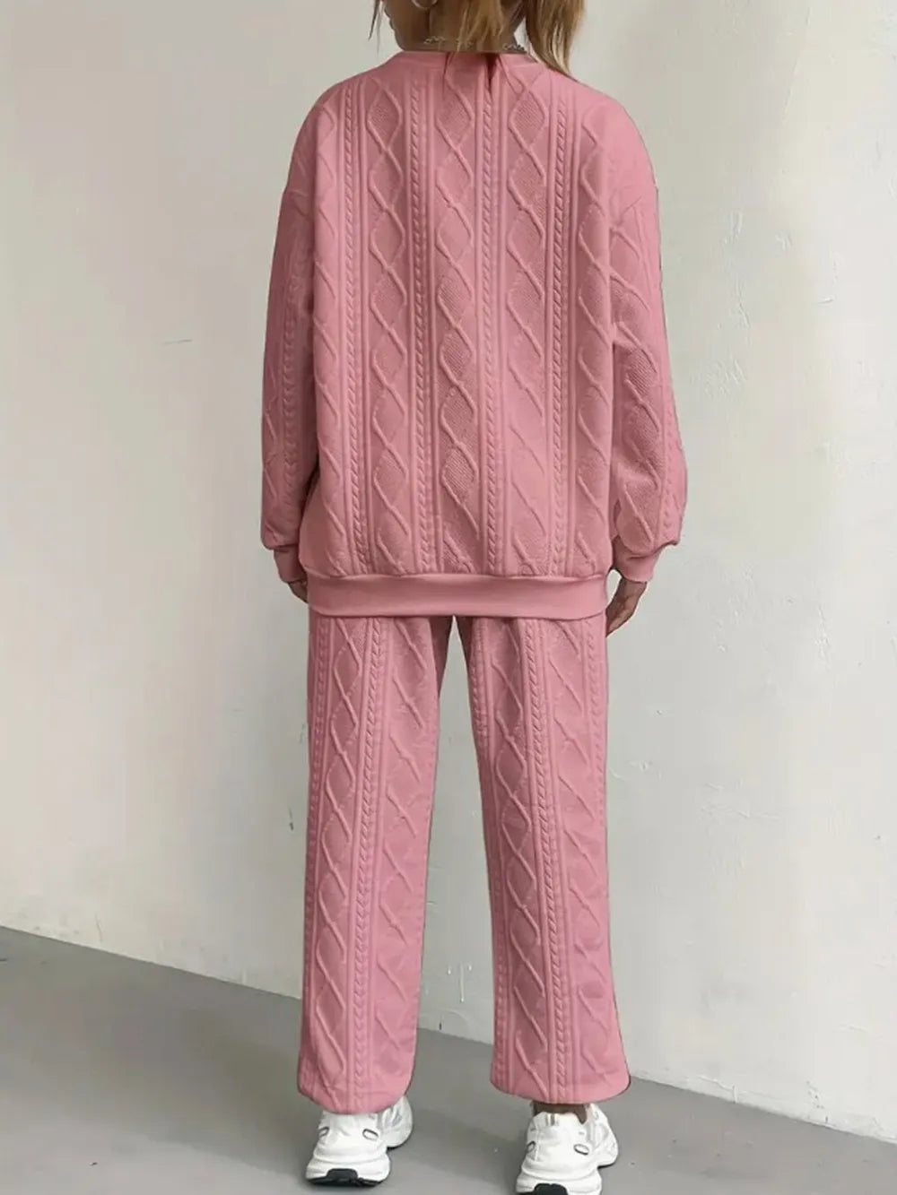 Texture Round Neck Top and Pants Set - LODIMAE FASHION 