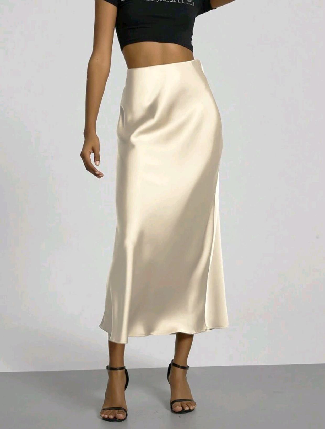 Women's Slim Fit Satin Skirt Fashion Chic Solid Long Skirt - LODIMAE FASHION 