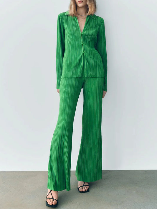 Texture Long Sleeve Top and Pants Lounge Set - LODIMAE FASHION 