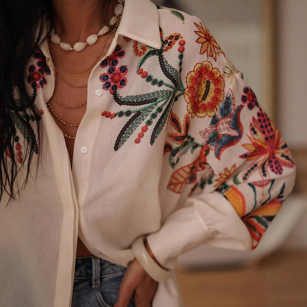 Loose Long Sleeve Printed Shirt Top - LODIMAE FASHION 