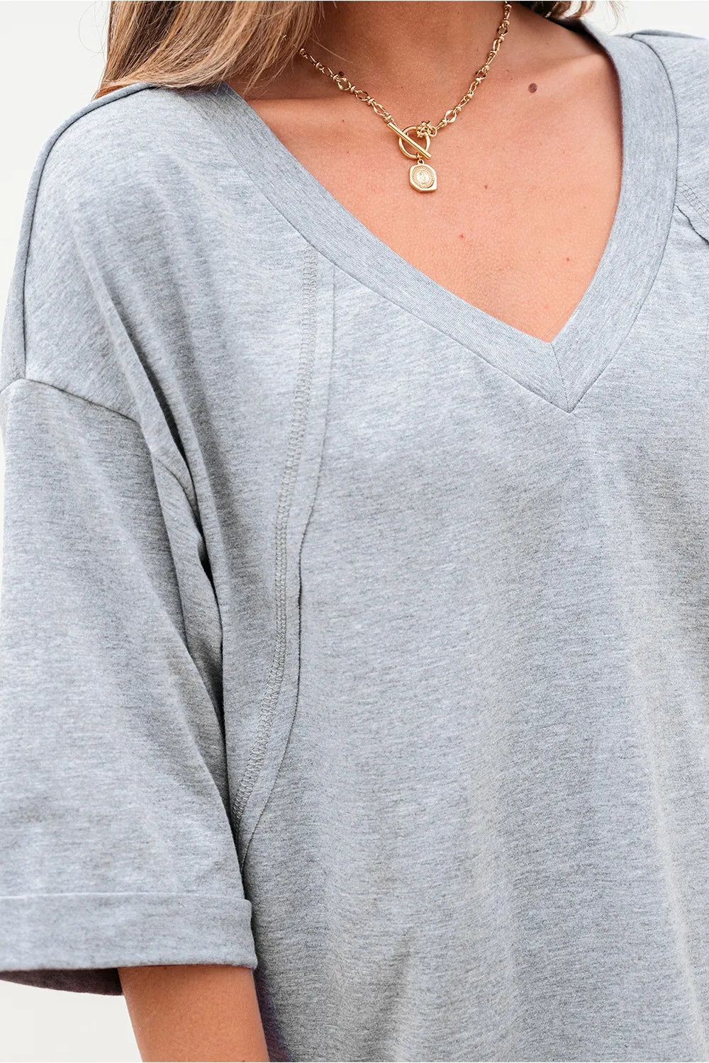 High Raglan Half Sleeve V Neck Oversized T Shirt - LODIMAE FASHION 