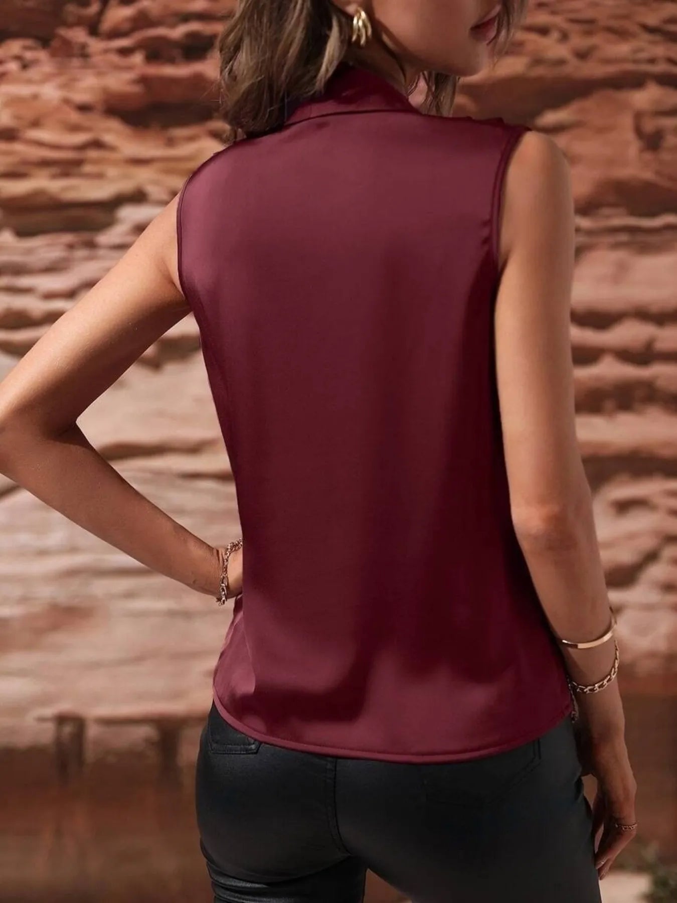 Sleeveless Wrap Draped  Blouse - LODIMAE FASHION 