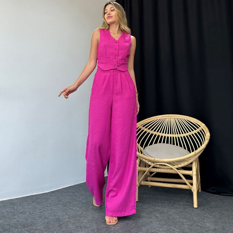 Women's fashion casual sleeveless slim solid color vest pants high-grade women's two-piece summer set - LODIMAE FASHION 