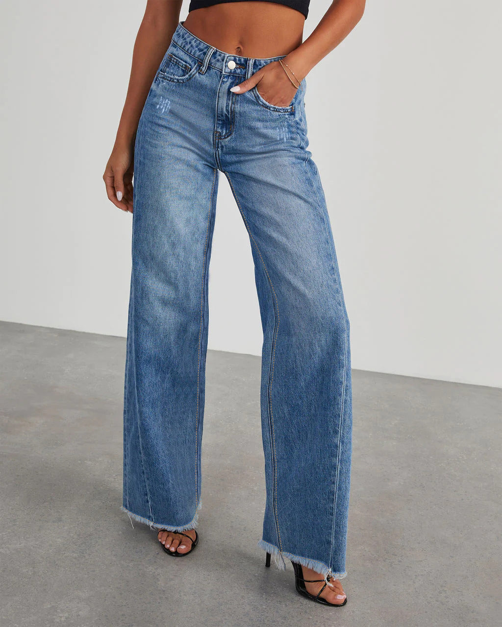 24 years early autumn new casual street loose wide legs washed raw edge jeans women 32150 - LODIMAE FASHION 