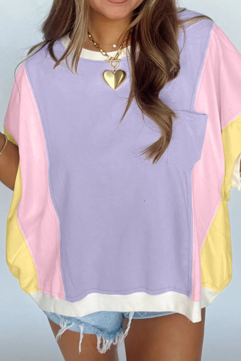 Color Block Patchwork Half Sleeve Oversized T Shirt - LODIMAE FASHION 