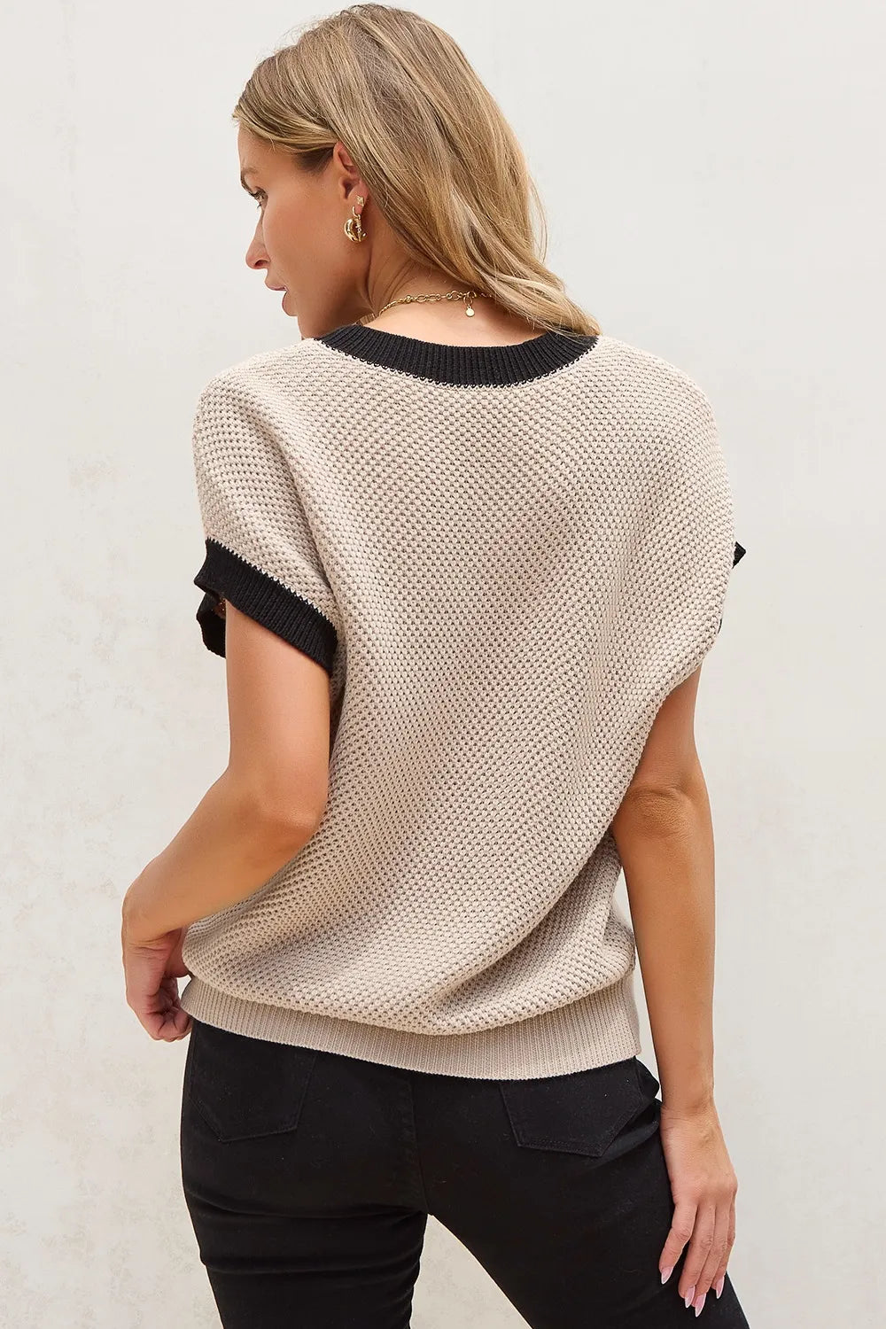 Textured Knit Sweater with Contrast Trim Details - LODIMAE FASHION 