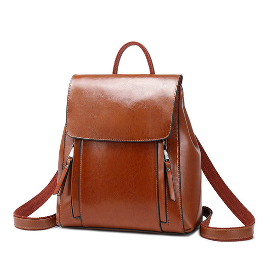 Genuine Leather Handbags Fashion Oil Wax Cowhide Backpack Ladies School Bag - LODIMAE FASHION 