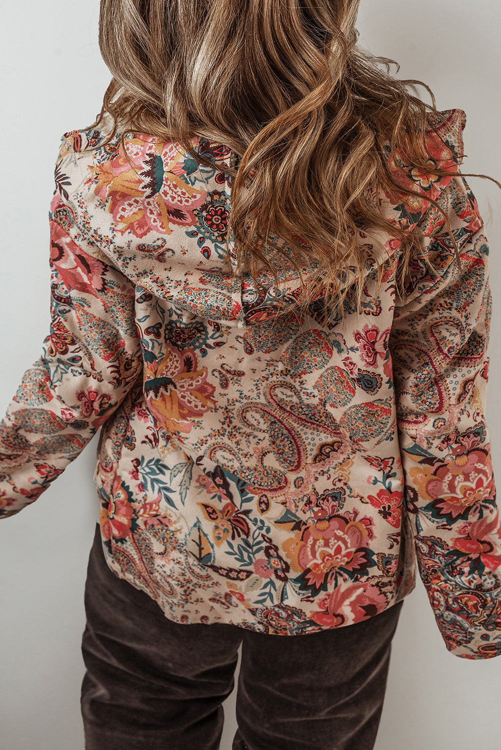 Vintage Paisley Floral Printed Sherpa Lined Hooded Jacket - LODIMAE FASHION 