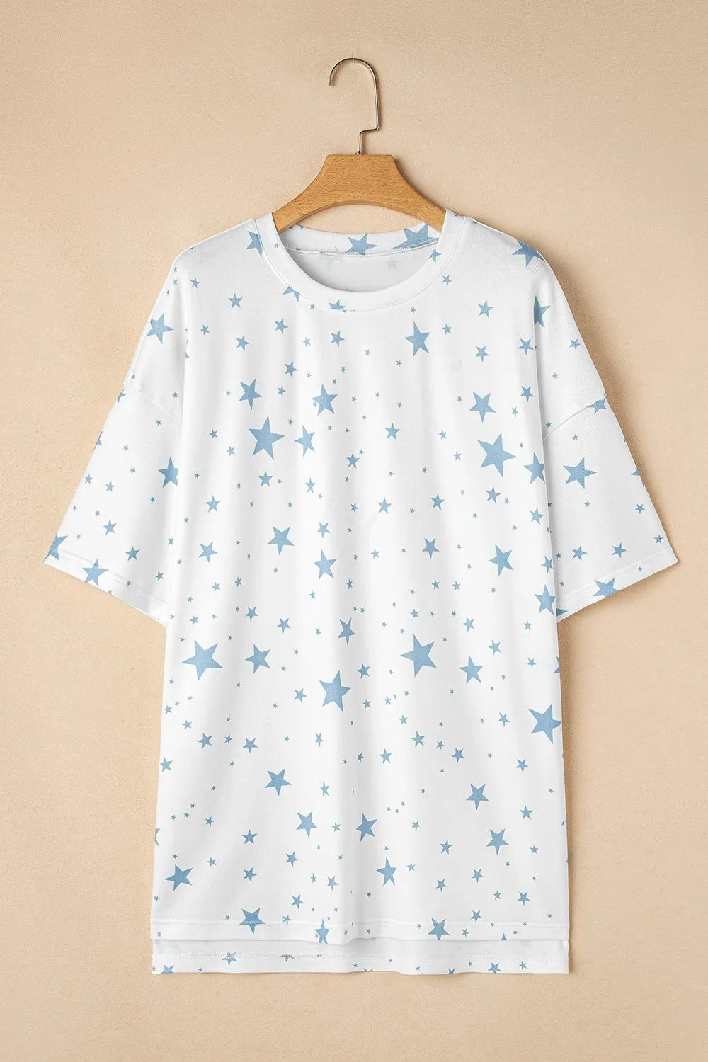 Stars Print Drop Shoulder Oversized T Shirt with Slits - LODIMAE FASHION 
