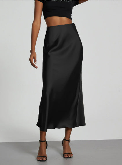 Women's Slim Fit Satin Skirt Fashion Chic Solid Long Skirt - LODIMAE FASHION 