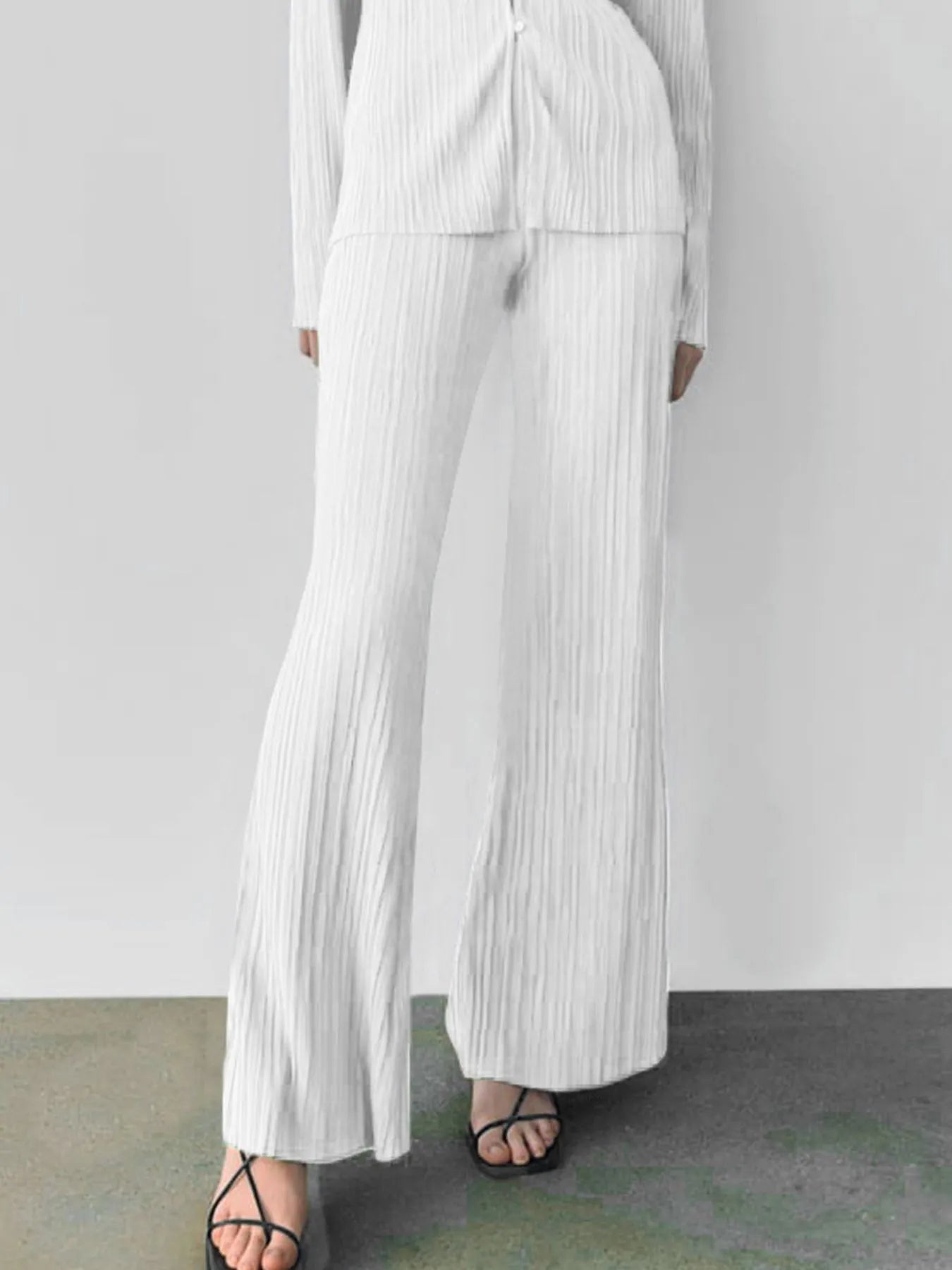 Texture Long Sleeve Top and Pants Lounge Set - LODIMAE FASHION 