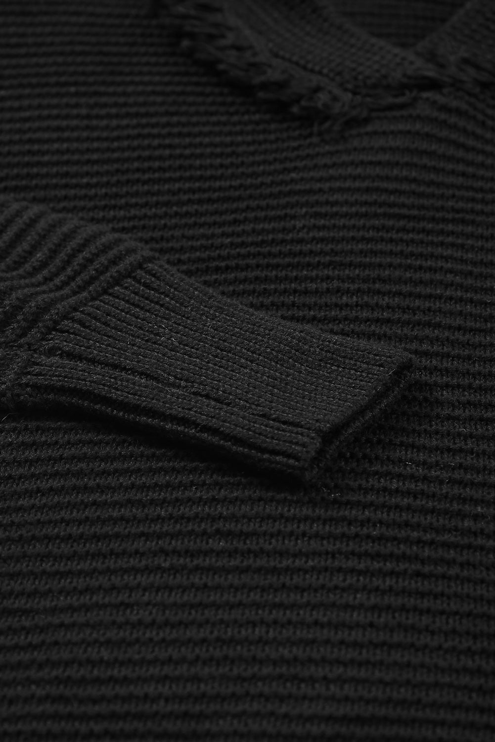 Black Split V Neck Pullover Knit Hooded Sweater - LODIMAE FASHION 