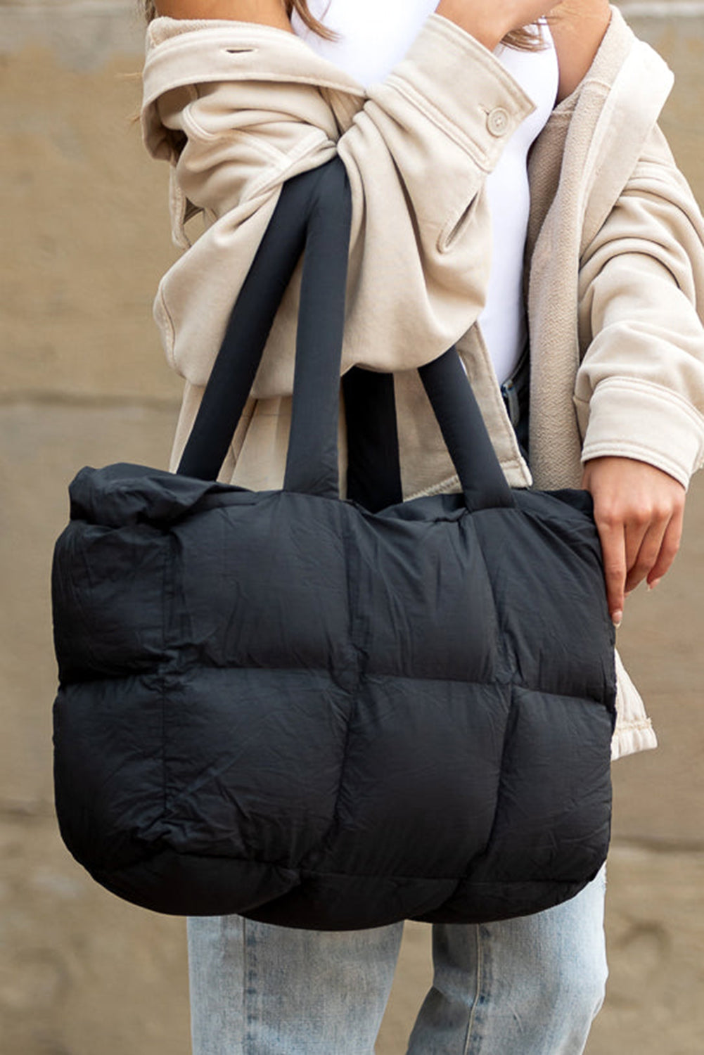 Large Quilted Puffer Tote Bag for Ladies - Everyday Tote Bag With Zipper - LODIMAE FASHION 