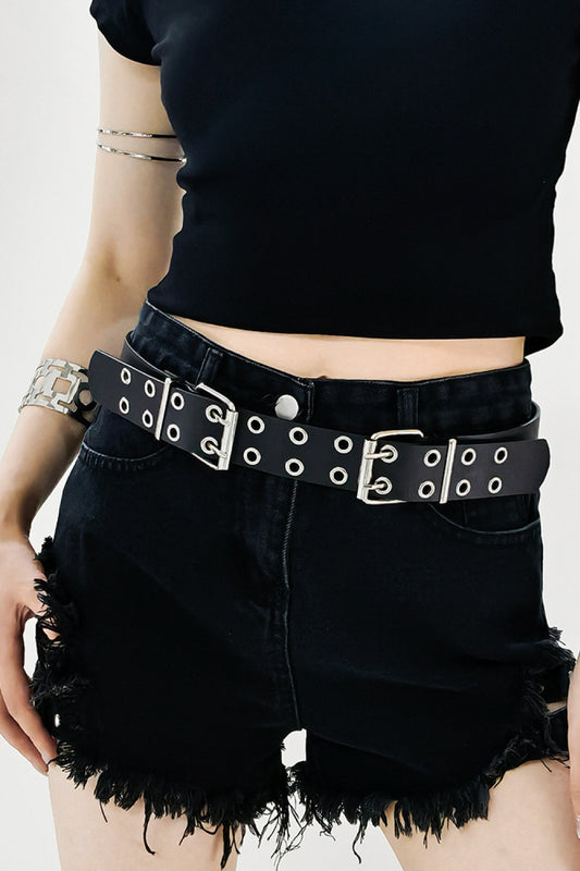 PU Leather Two Row Eyelet Belt - LODIMAE FASHION 