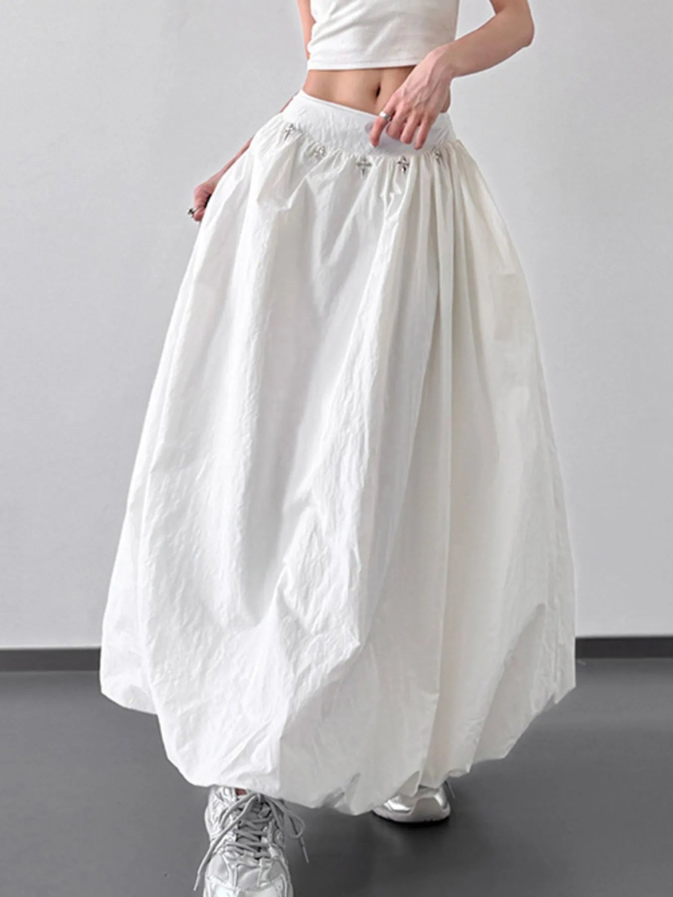 Elastic Waistband Bubble Maxi Skirt - LODIMAE FASHION 