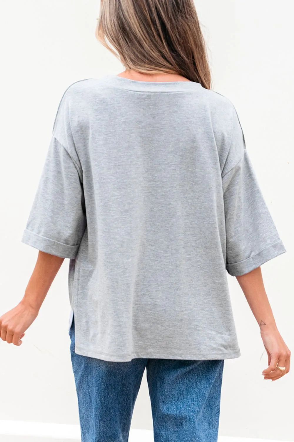 High Raglan Half Sleeve V Neck Oversized T Shirt - LODIMAE FASHION 