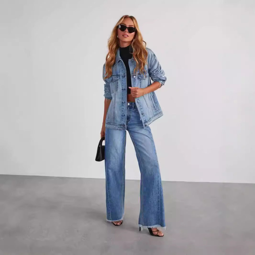 24 years early autumn new casual street loose wide legs washed raw edge jeans women 32150 - LODIMAE FASHION 
