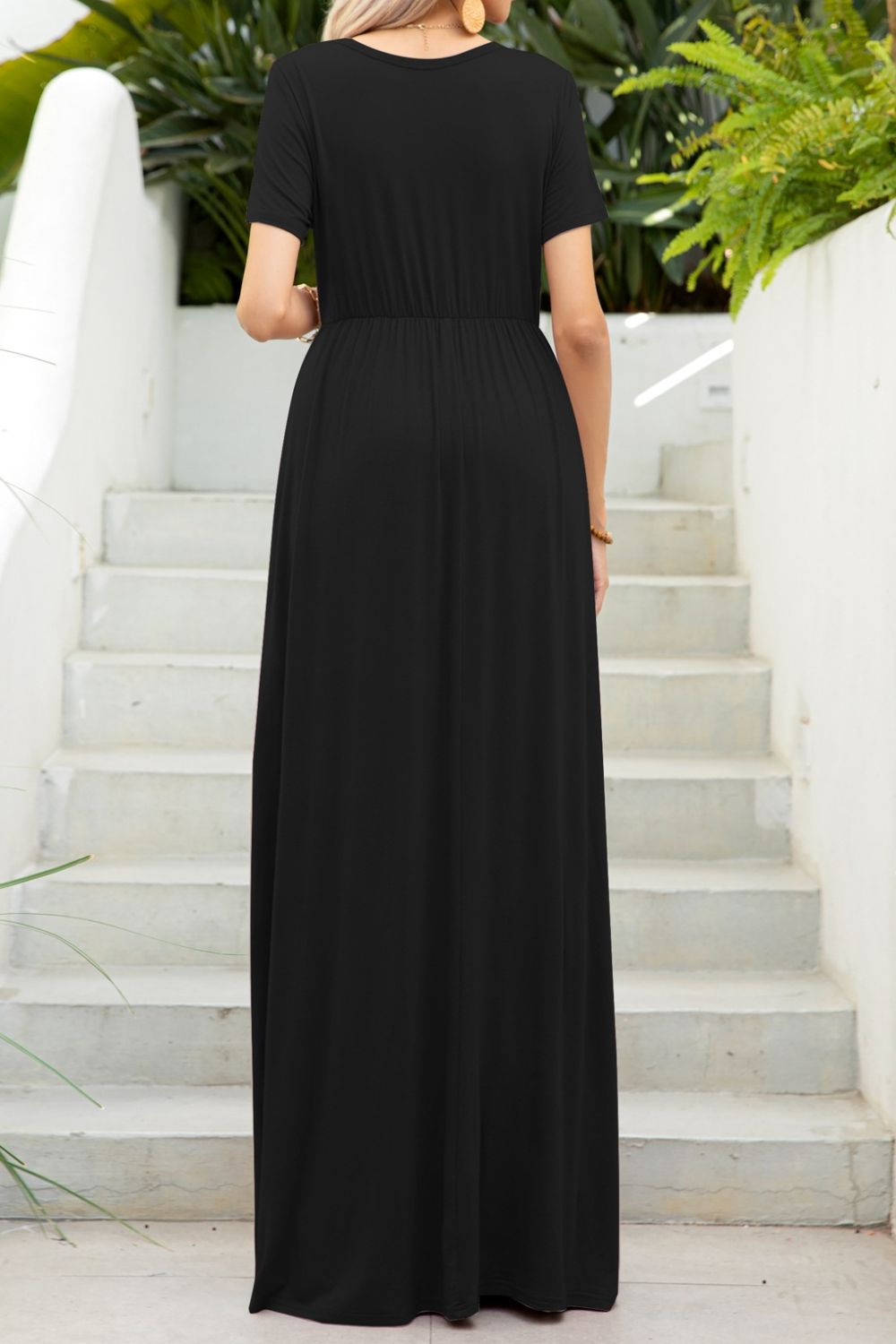 Round Neck Maxi Tee Dress with Pockets - LODIMAE FASHION 