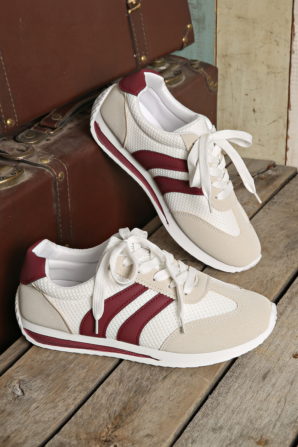 White Patchwork Breathable Lace Up Sneakers - LODIMAE FASHION 