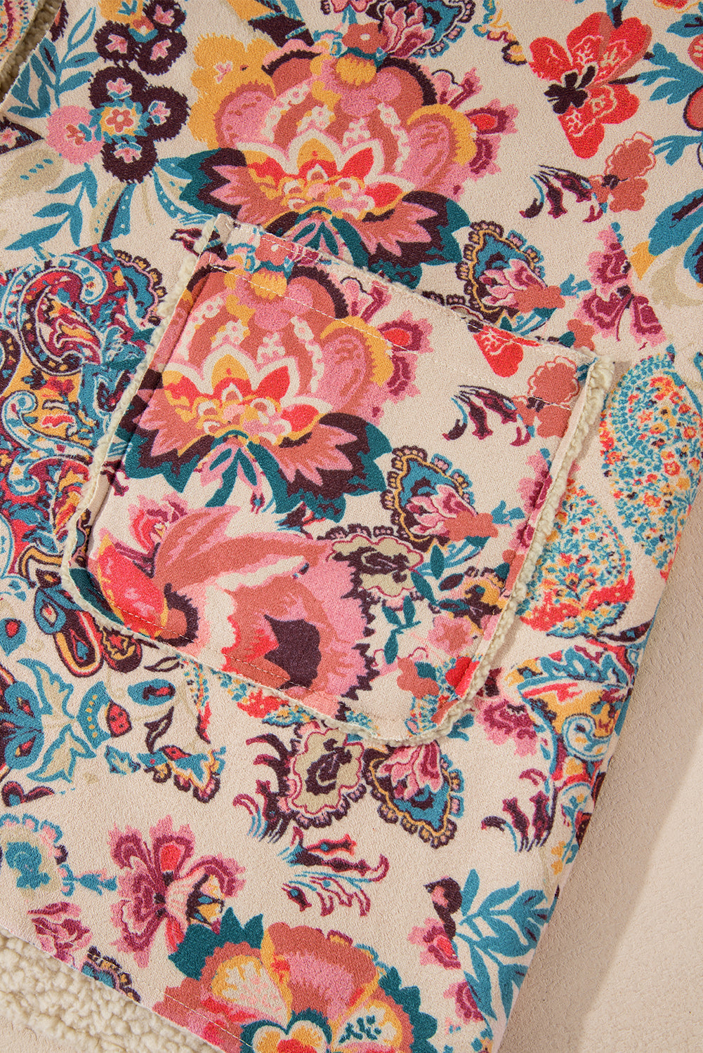 Vintage Paisley Floral Printed Sherpa Lined Hooded Jacket - LODIMAE FASHION 