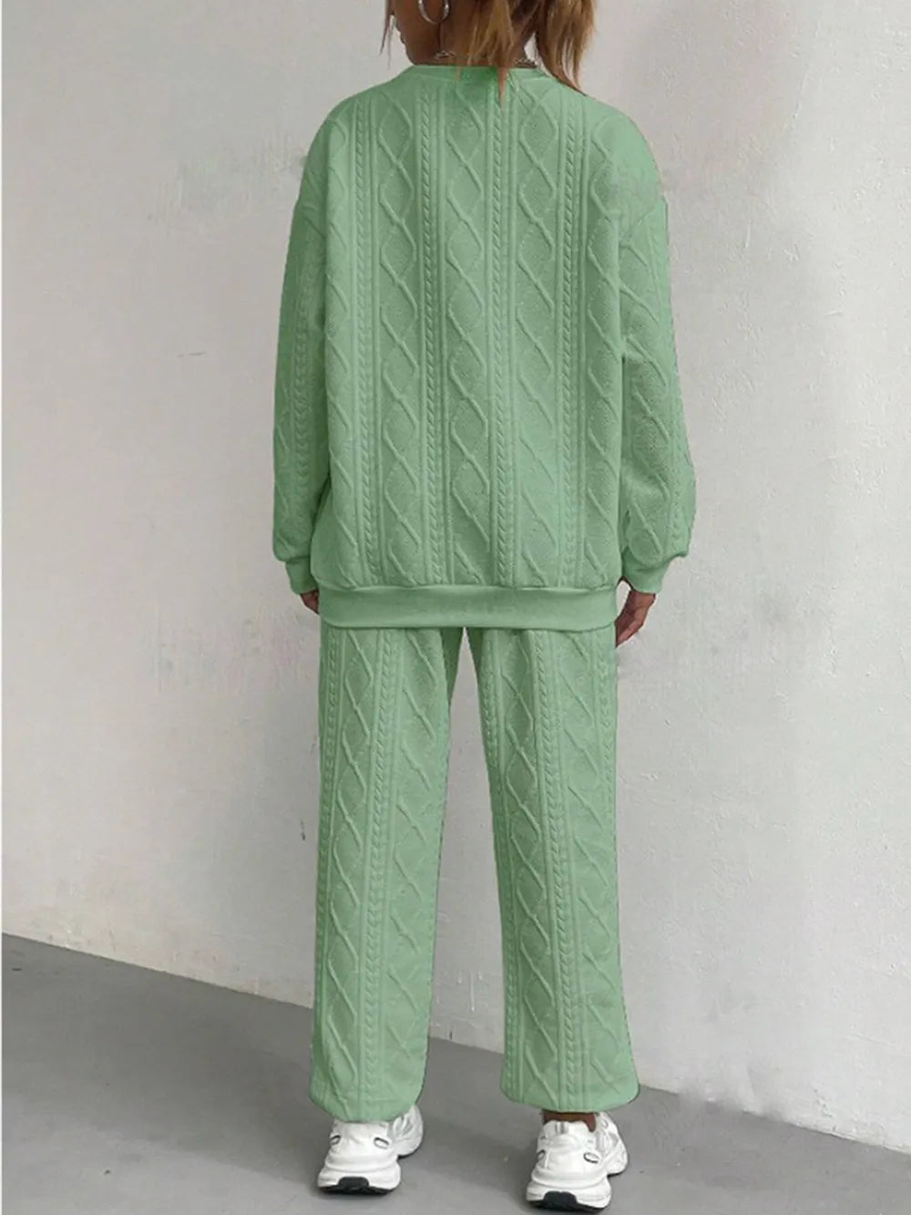 Texture Round Neck Top and Pants Set - LODIMAE FASHION 