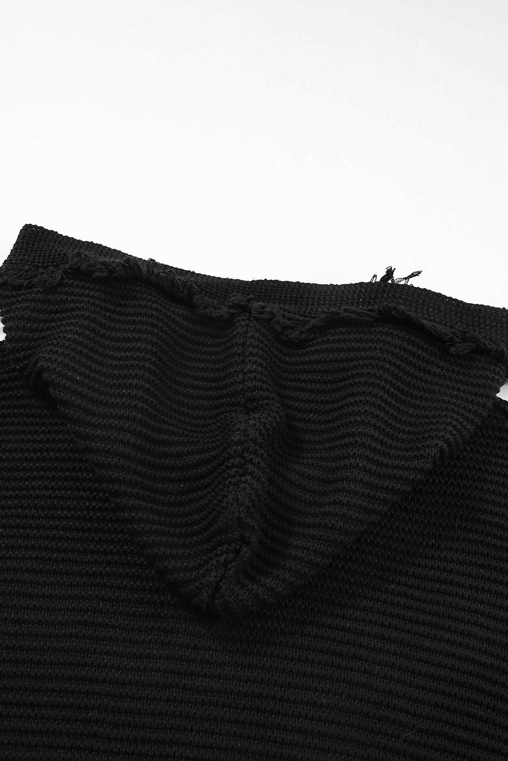 Black Split V Neck Pullover Knit Hooded Sweater - LODIMAE FASHION 