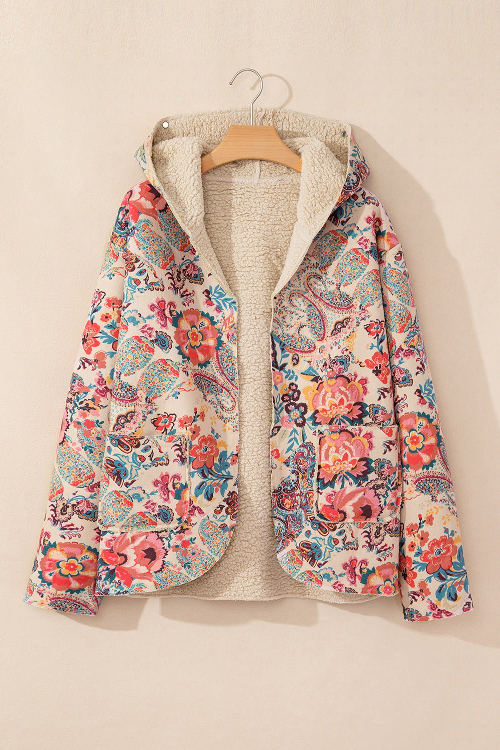 Vintage Paisley Floral Printed Sherpa Lined Hooded Jacket - LODIMAE FASHION 