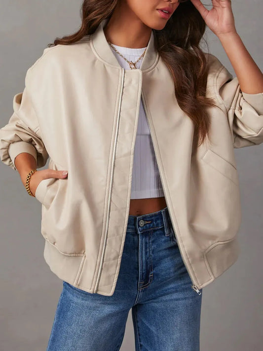 Zip Up Long Sleeve Jacket - LODIMAE FASHION 