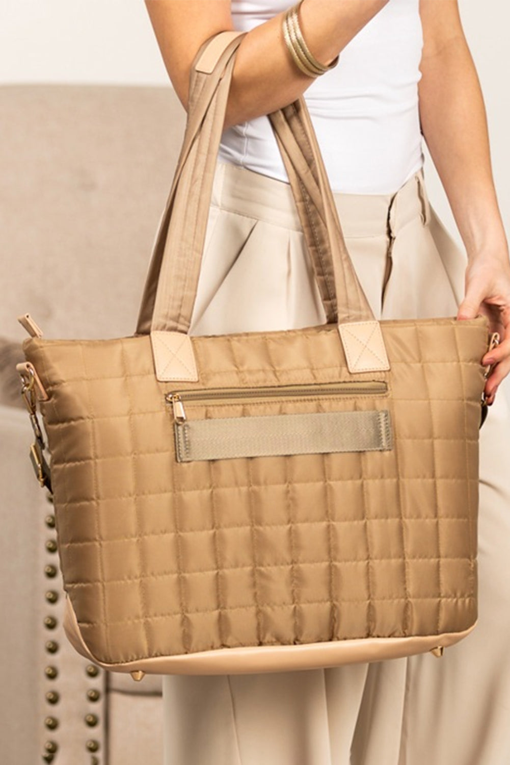 Large Quilted Ladies Laptop Tote Bag and Clutch 2pcs Set - Grace Beauty H&C - LODIMAE FASHION 