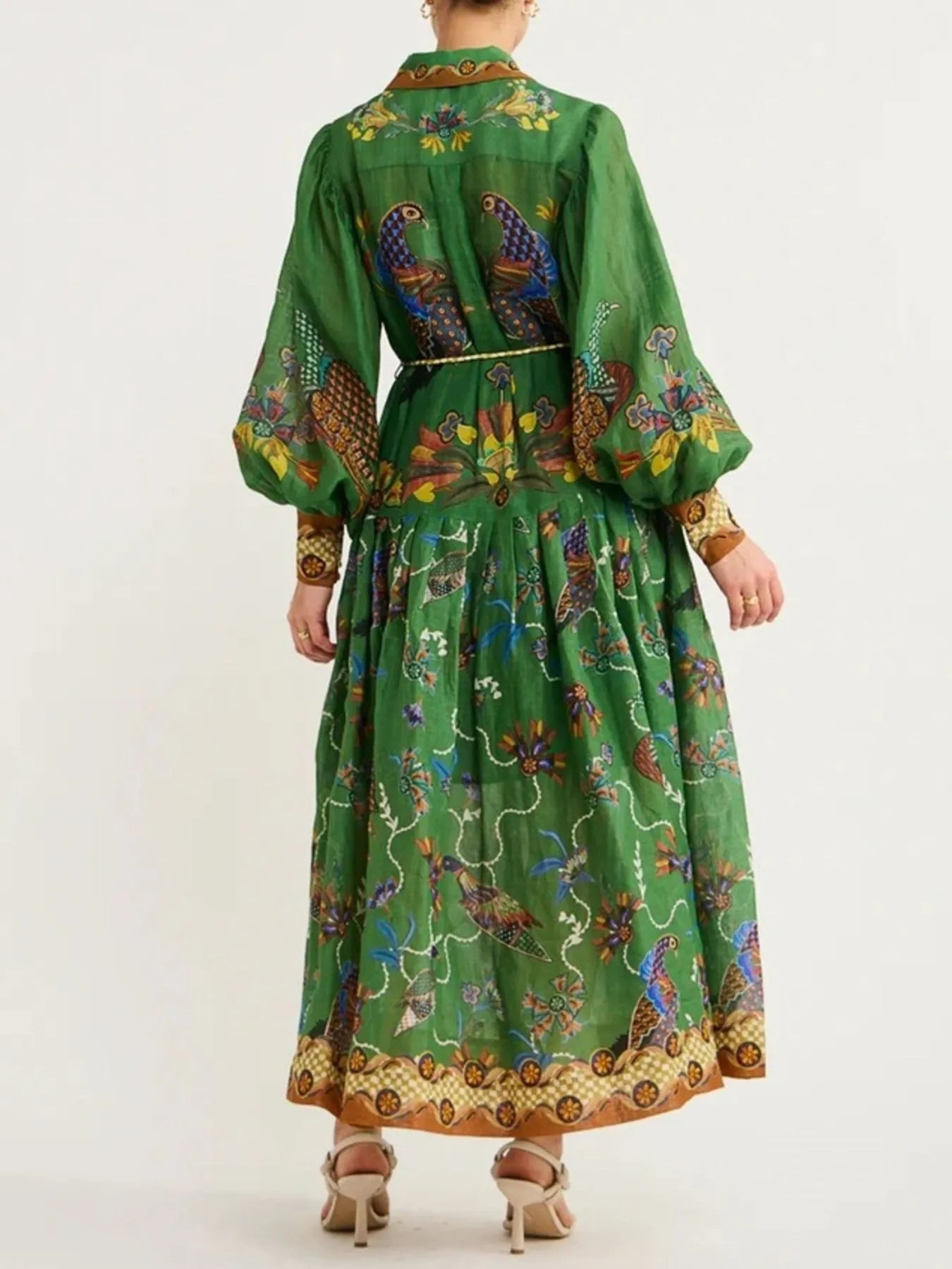 Printed Lantern Sleeve Maxi Shirt Dress - LODIMAE FASHION 