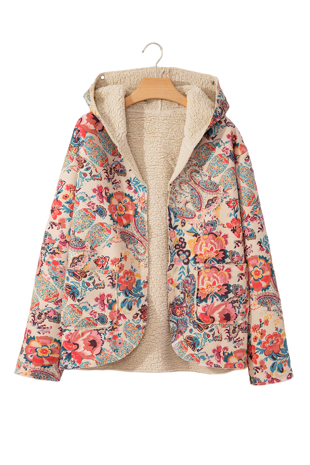 Vintage Paisley Floral Printed Sherpa Lined Hooded Jacket - LODIMAE FASHION 